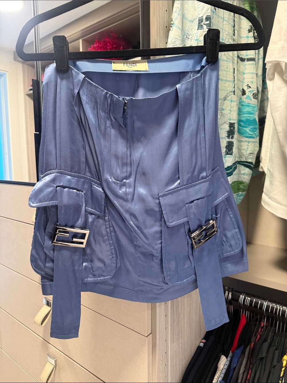 Fendi Women’s Blue Satin Cargo Shorts